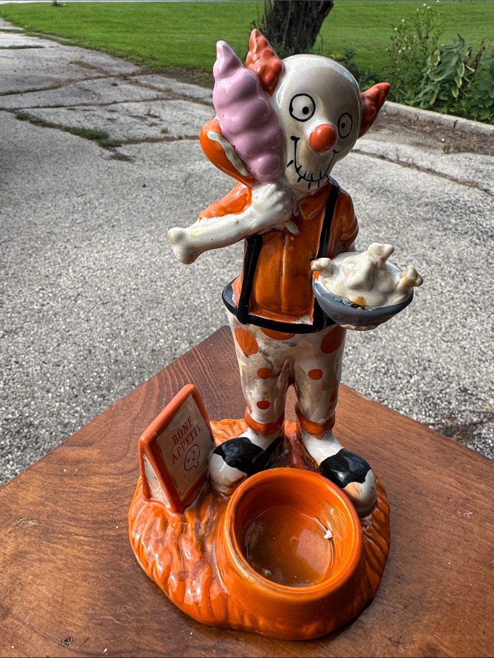 Yankee Candle Orange and White Clown Ceramic Figurine with Pink Cotton Candy